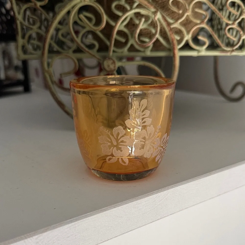 Tommy Bahama Jacquard Tea Light Orange Glass Candle Holder and a Drinks Cozy
